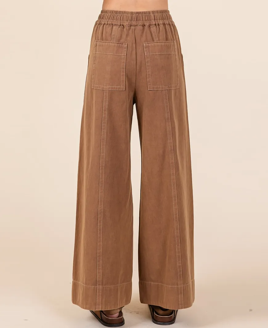Brown Mineral Wash Wide Leg Pants