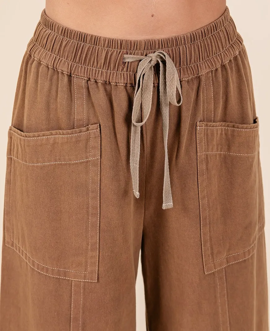 Brown Mineral Wash Wide Leg Pants