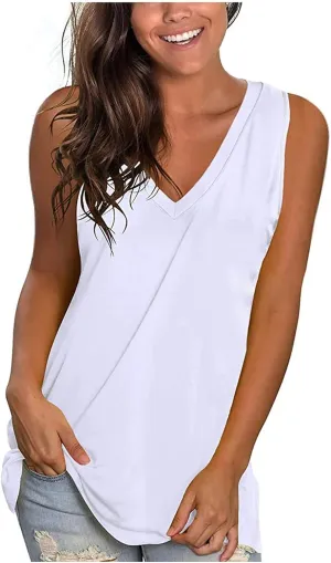 Ceboyel Womens Gradient Summer Tank Tops V Neck Casual T Shirts Sleeveless Tunic Blouses Trendy Beach Vacation Outfits 2023