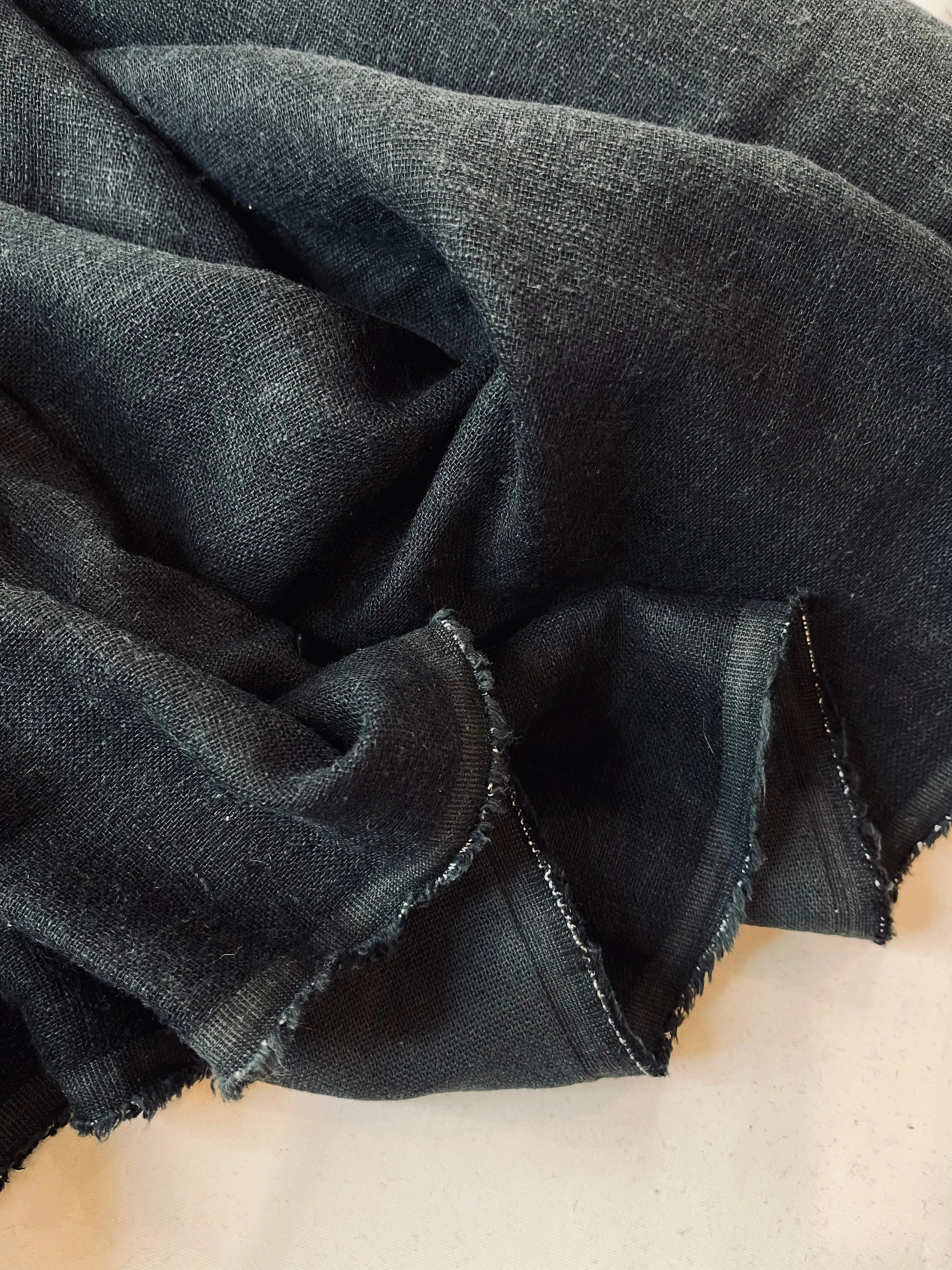 Charcoal Black Linen Cotton Double Cloth