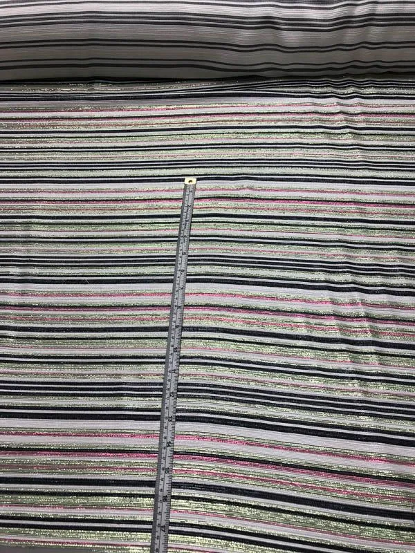Christian Siriano Italian Metallic Striped Brocade - Lime / Blue / Pink / Silver