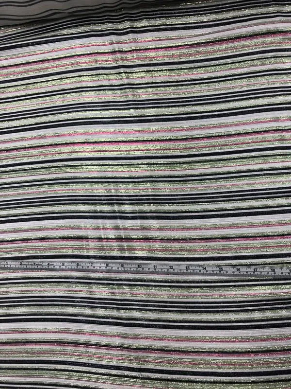 Christian Siriano Italian Metallic Striped Brocade - Lime / Blue / Pink / Silver