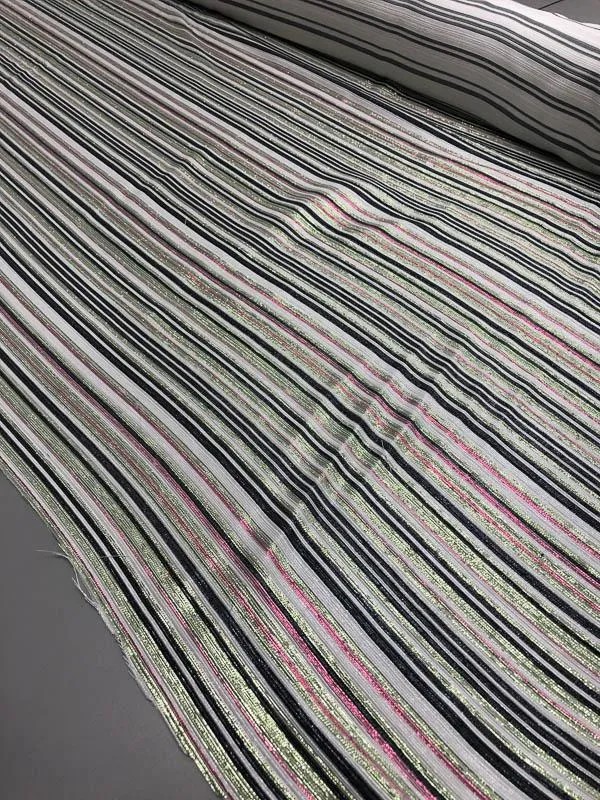 Christian Siriano Italian Metallic Striped Brocade - Lime / Blue / Pink / Silver