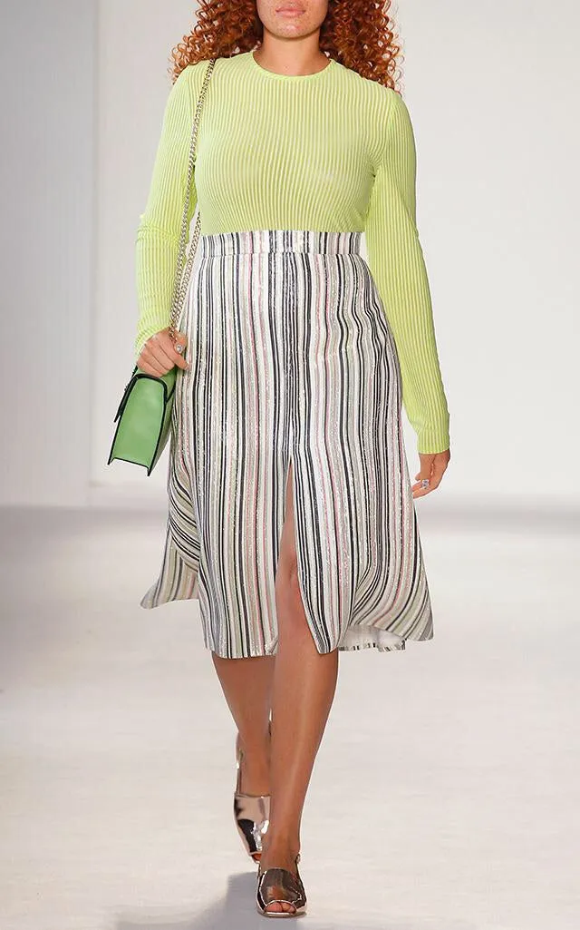 Christian Siriano Italian Metallic Striped Brocade - Lime / Blue / Pink / Silver