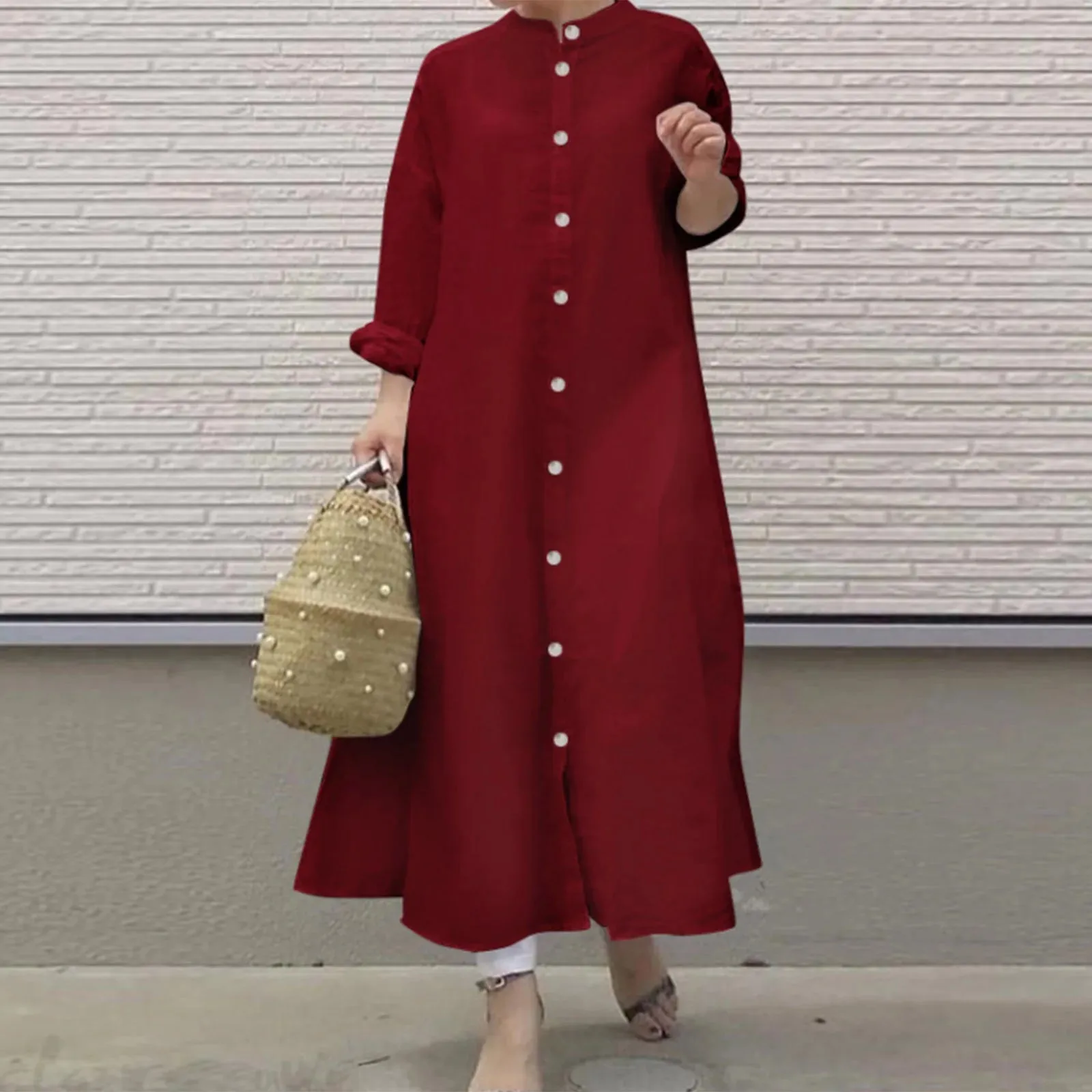 Clo Thing New 2024 Korean Fashion Elegant Versatile Simple Lapels Long Sleeves Loose Cardigan Streetwear Casual Women Dress