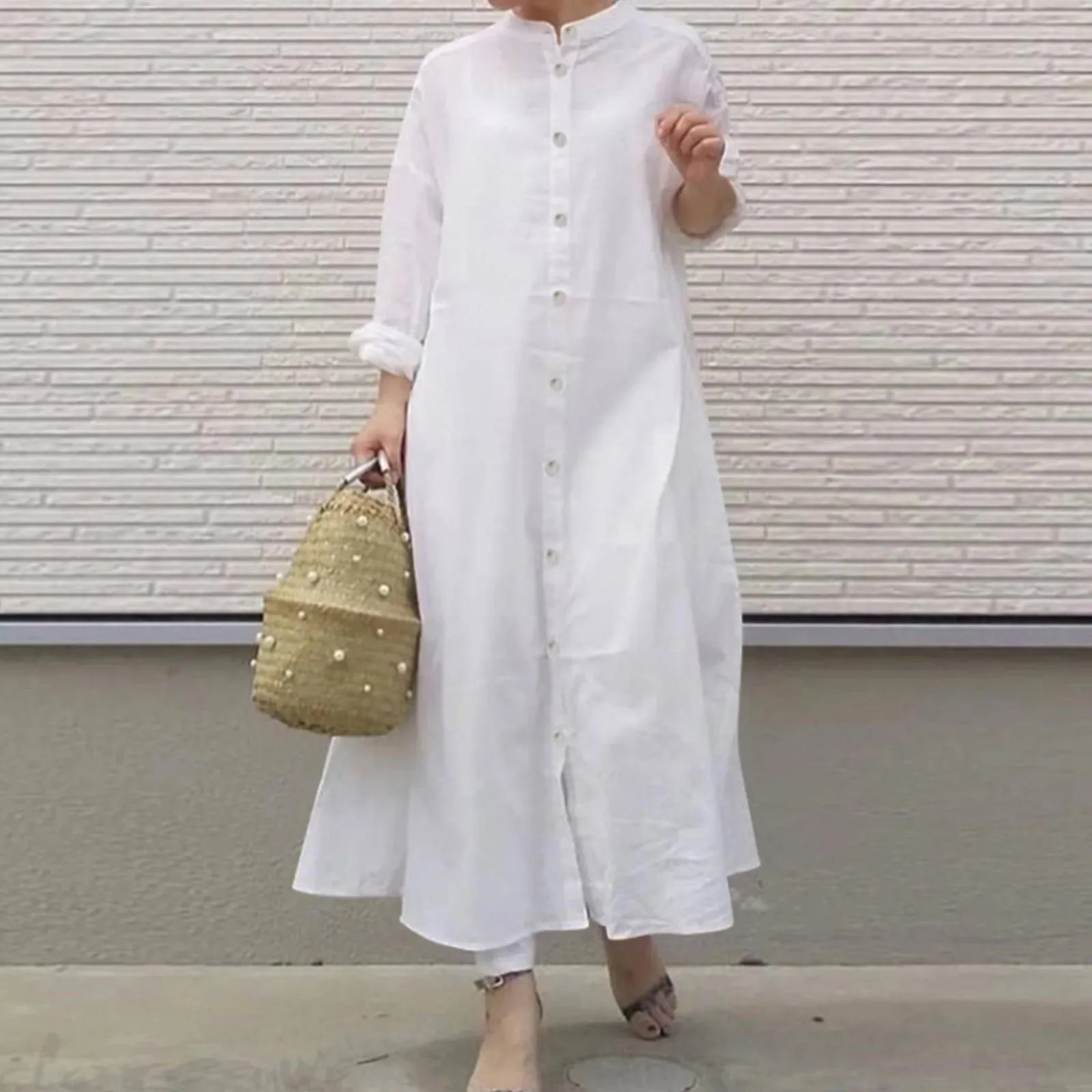 Clo Thing New 2024 Korean Fashion Elegant Versatile Simple Lapels Long Sleeves Loose Cardigan Streetwear Casual Women Dress
