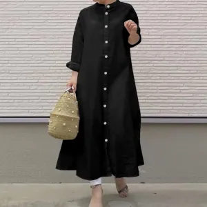 Clo Thing New 2024 Korean Fashion Elegant Versatile Simple Lapels Long Sleeves Loose Cardigan Streetwear Casual Women Dress