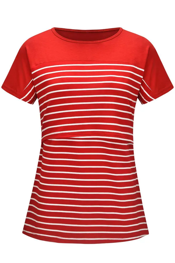 Comfortable Striped Top Breastfeeding Fashion Short Sleeves