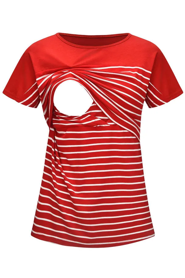 Comfortable Striped Top Breastfeeding Fashion Short Sleeves