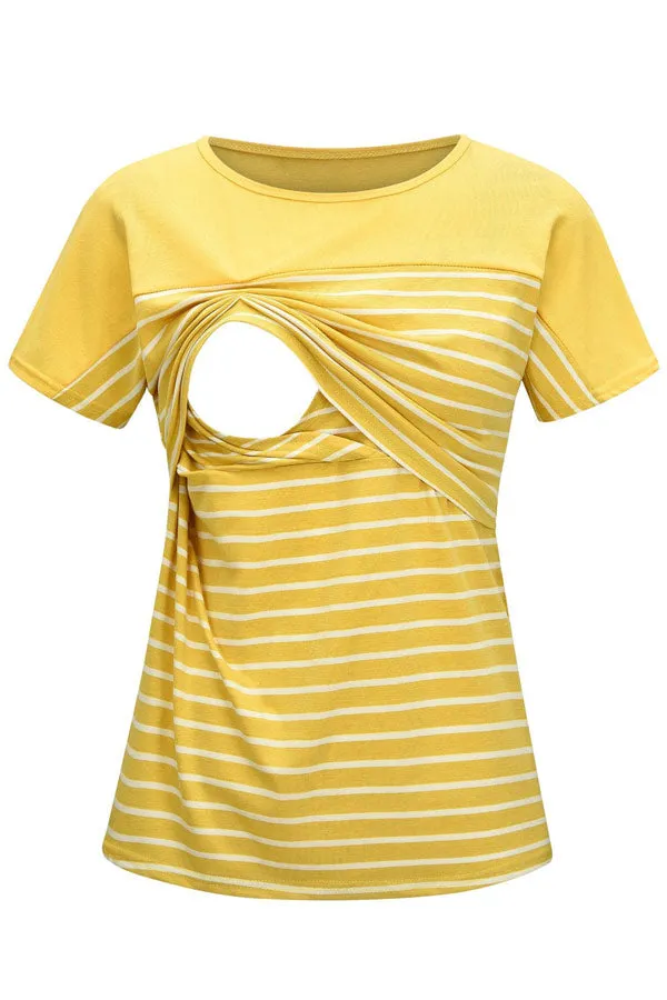 Comfortable Striped Top Breastfeeding Fashion Short Sleeves