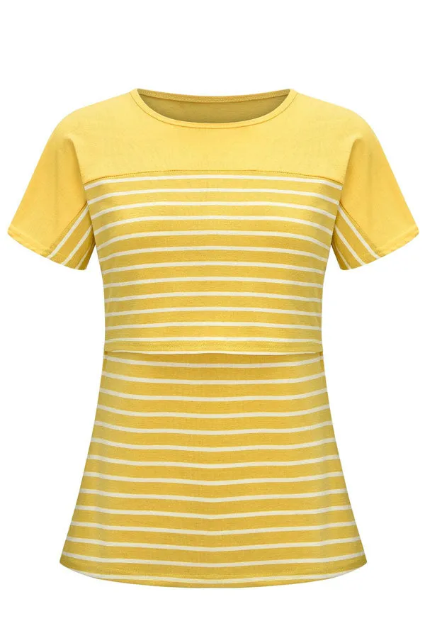 Comfortable Striped Top Breastfeeding Fashion Short Sleeves