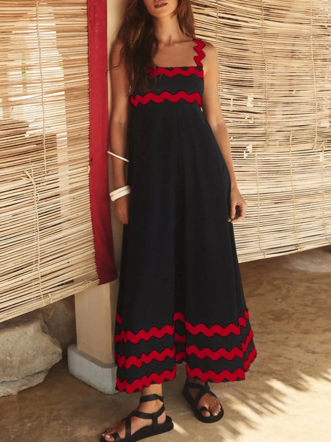 Contrast Trim Square Neck Maxi Cami Dress