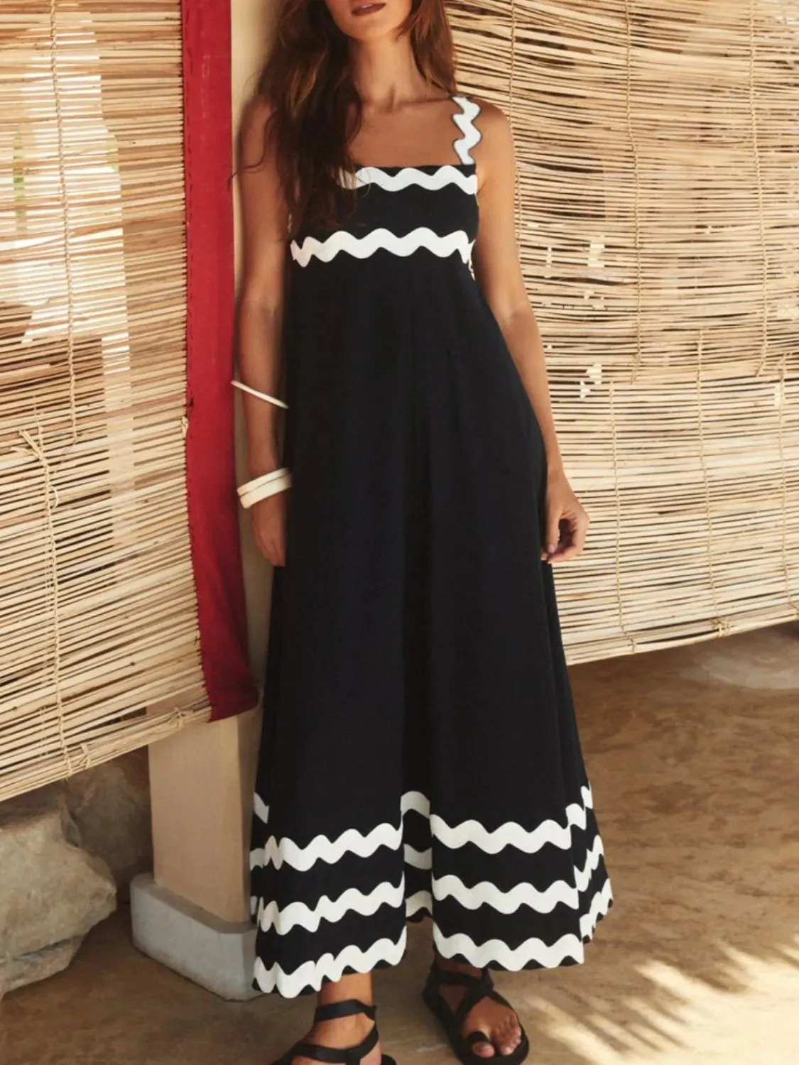 Contrast Trim Square Neck Maxi Cami Dress