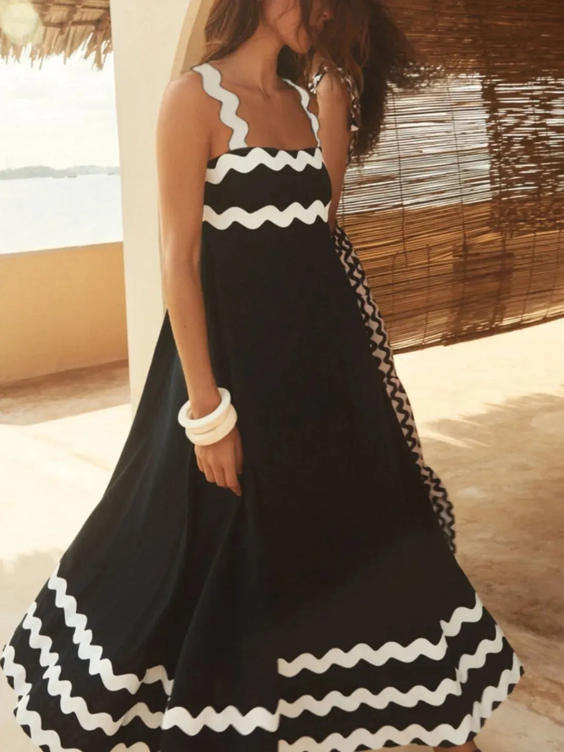Contrast Trim Square Neck Maxi Cami Dress
