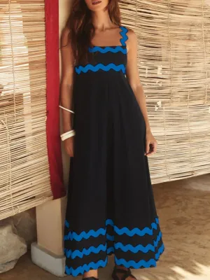 Contrast Trim Square Neck Maxi Cami Dress