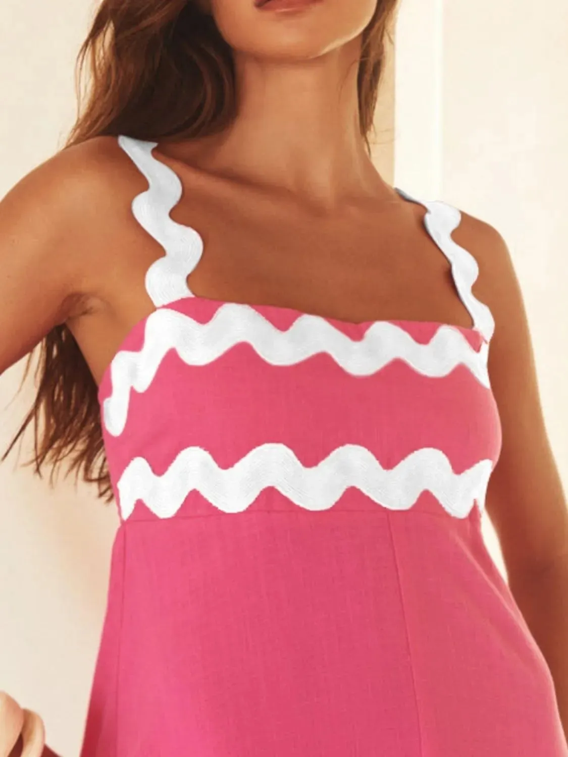 Contrast Trim Square Neck Maxi Cami Dress