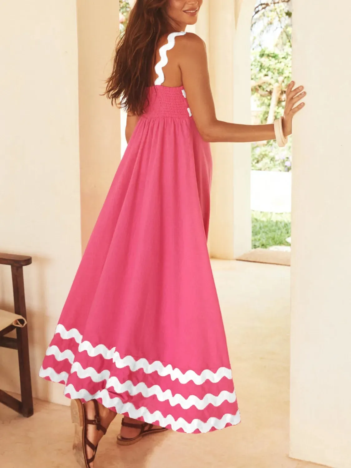 Contrast Trim Square Neck Maxi Cami Dress