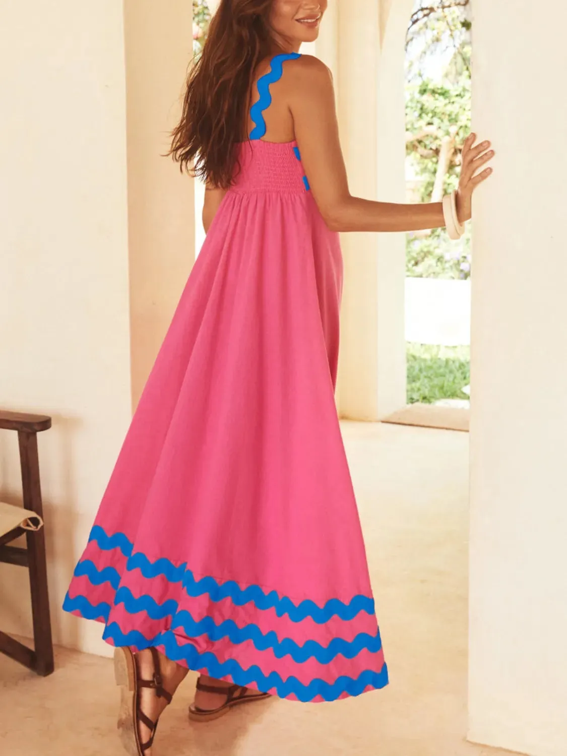 Contrast Trim Square Neck Maxi Cami Dress