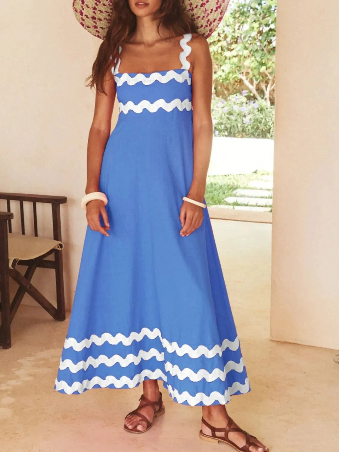 Contrast Trim Square Neck Maxi Cami Dress
