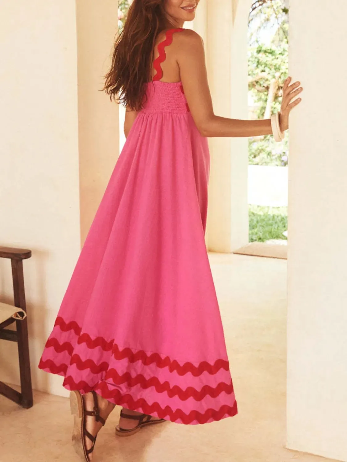 Contrast Trim Square Neck Maxi Cami Dress