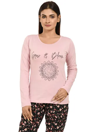 Dusty Pink Full Sleeves Printed Tees