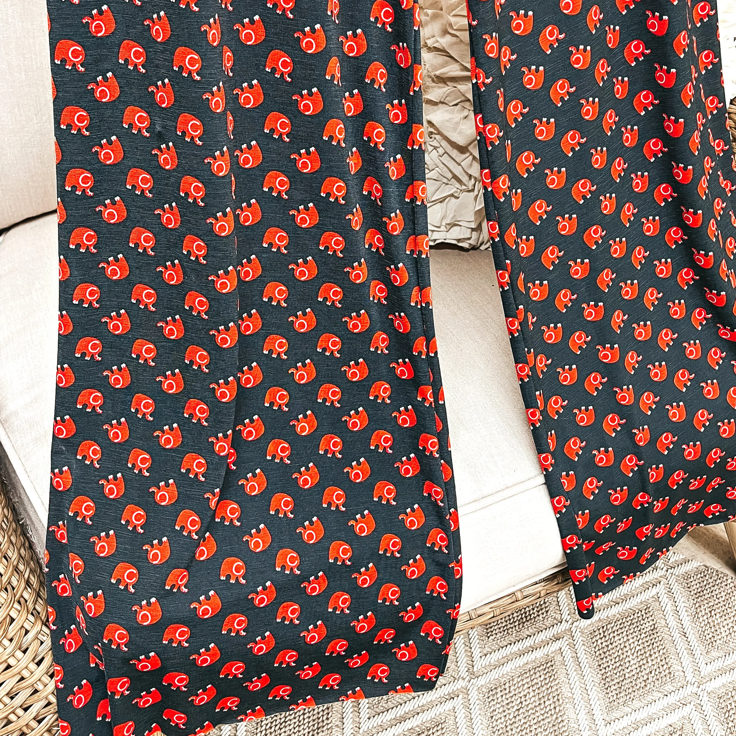 Elephant Print Wide Leg Pants in Black and Red