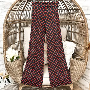 Elephant Print Wide Leg Pants in Black and Red