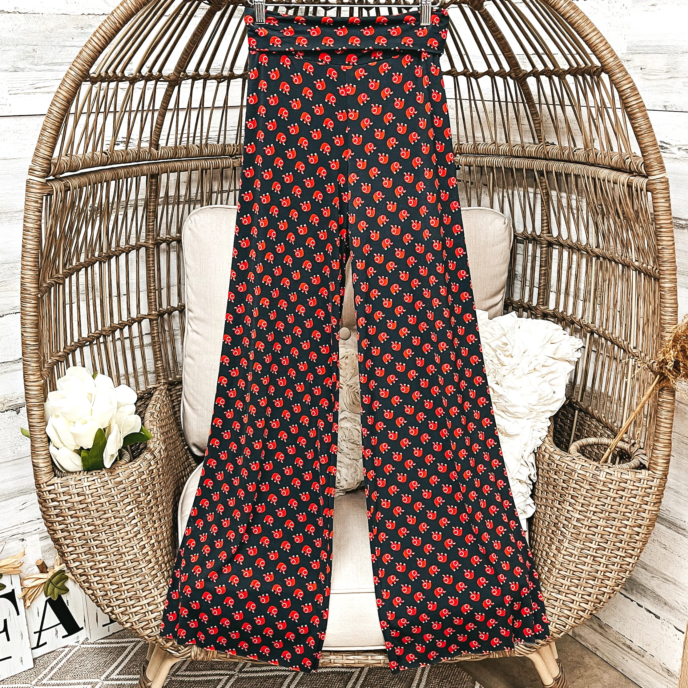 Elephant Print Wide Leg Pants in Black and Red