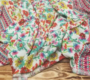 End of Bolt: 2-1/4th yards of Designer Deadstock Floral Double Border Rayon Challis Woven-remnant