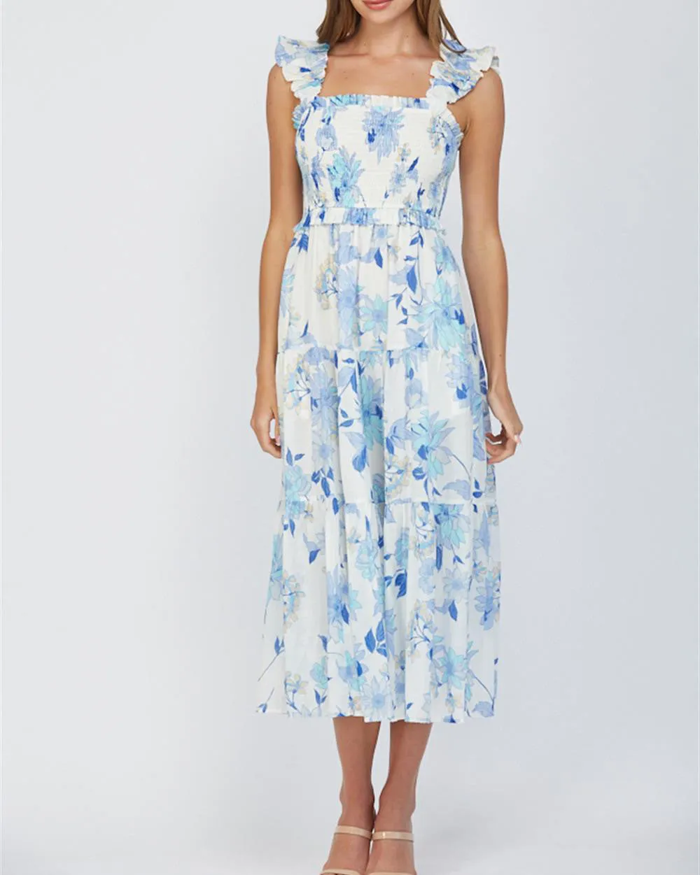 Floral Maxi Dress - Ivory/Blue Multi