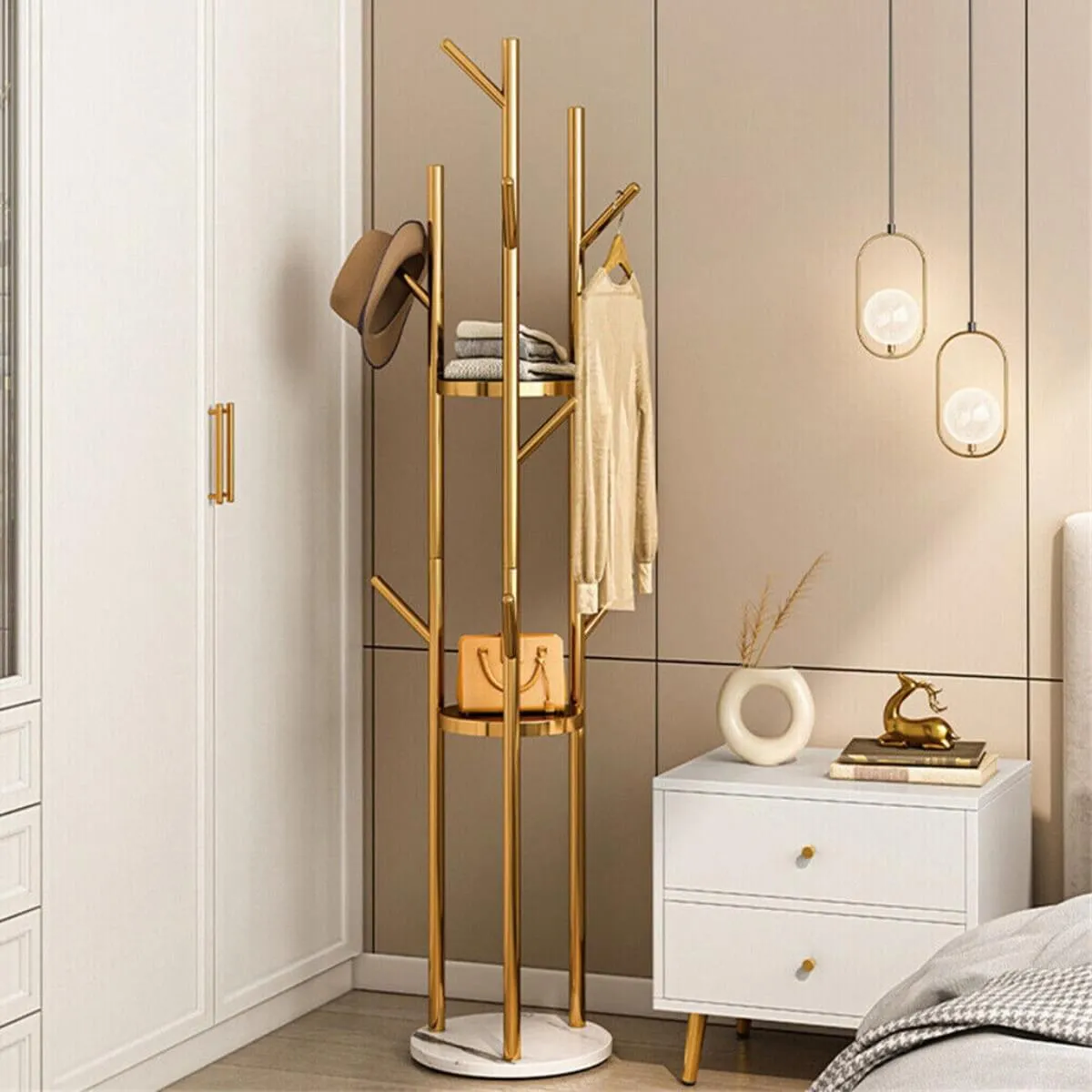 Garment Grove Stylish white nature marble Clothes Rack (Custom made)