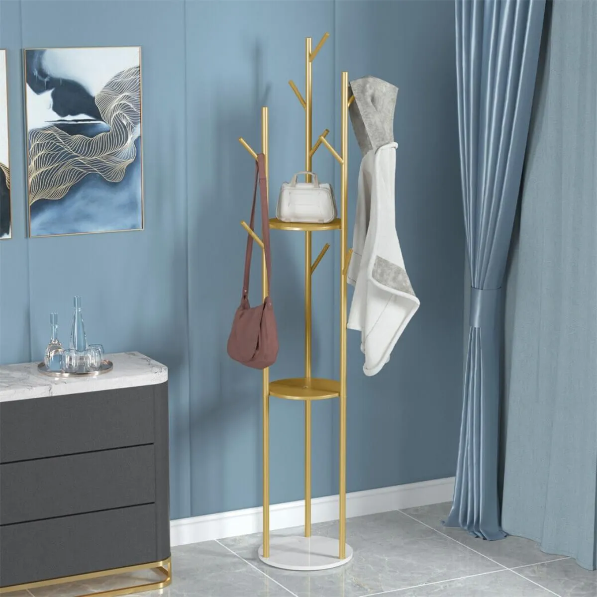 Garment Grove Stylish white nature marble Clothes Rack (Custom made)