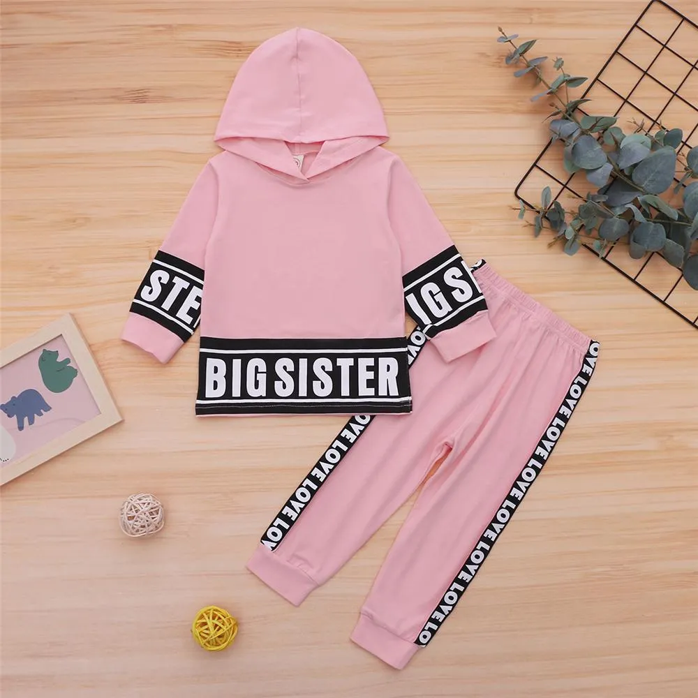 Girls Big Sister Printed Long Sleeve Hooded Top & Pants Girls Clothing Wholesalers