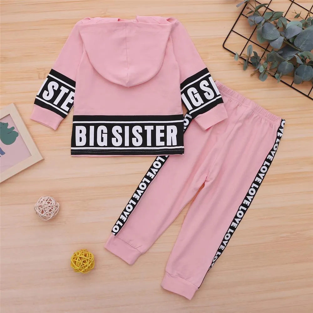 Girls Big Sister Printed Long Sleeve Hooded Top & Pants Girls Clothing Wholesalers