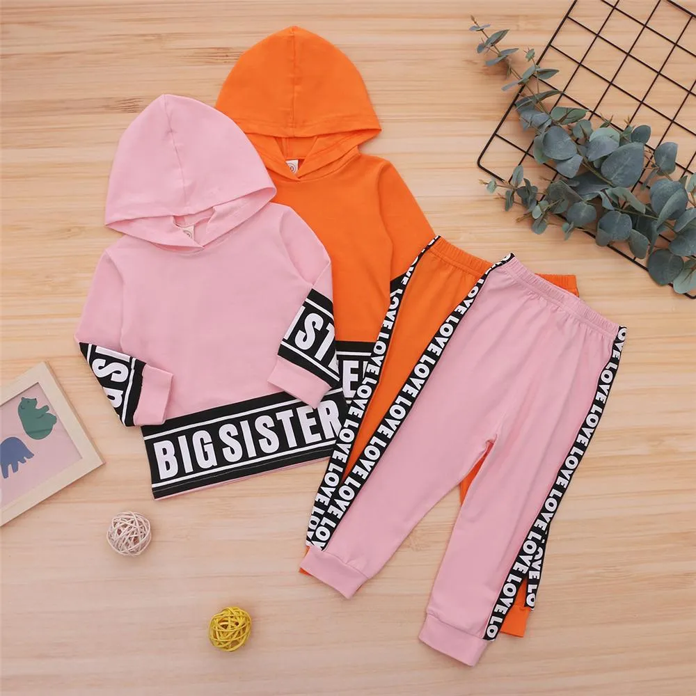 Girls Big Sister Printed Long Sleeve Hooded Top & Pants Girls Clothing Wholesalers