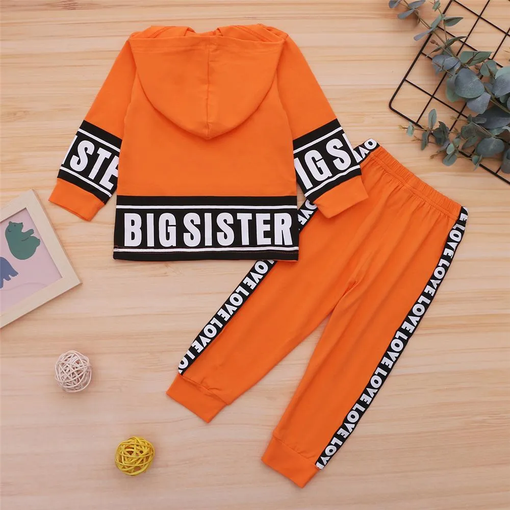 Girls Big Sister Printed Long Sleeve Hooded Top & Pants Girls Clothing Wholesalers