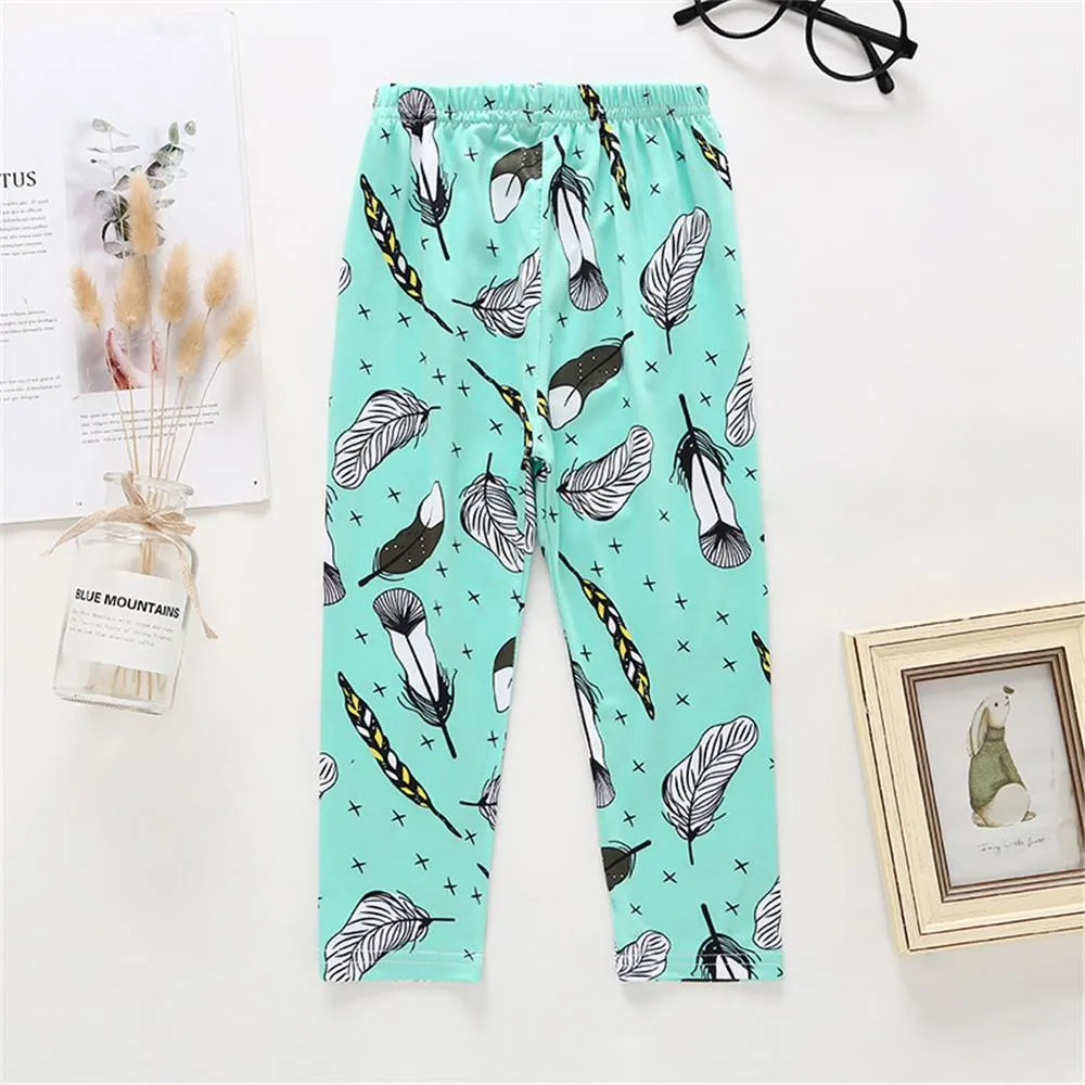 Girls Solid Ruffle Long Sleeve Top & Printed Pants