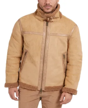 Guess Men's Faux-Shearling Full-Zip Jacket Light Brown Size S MSRP $198