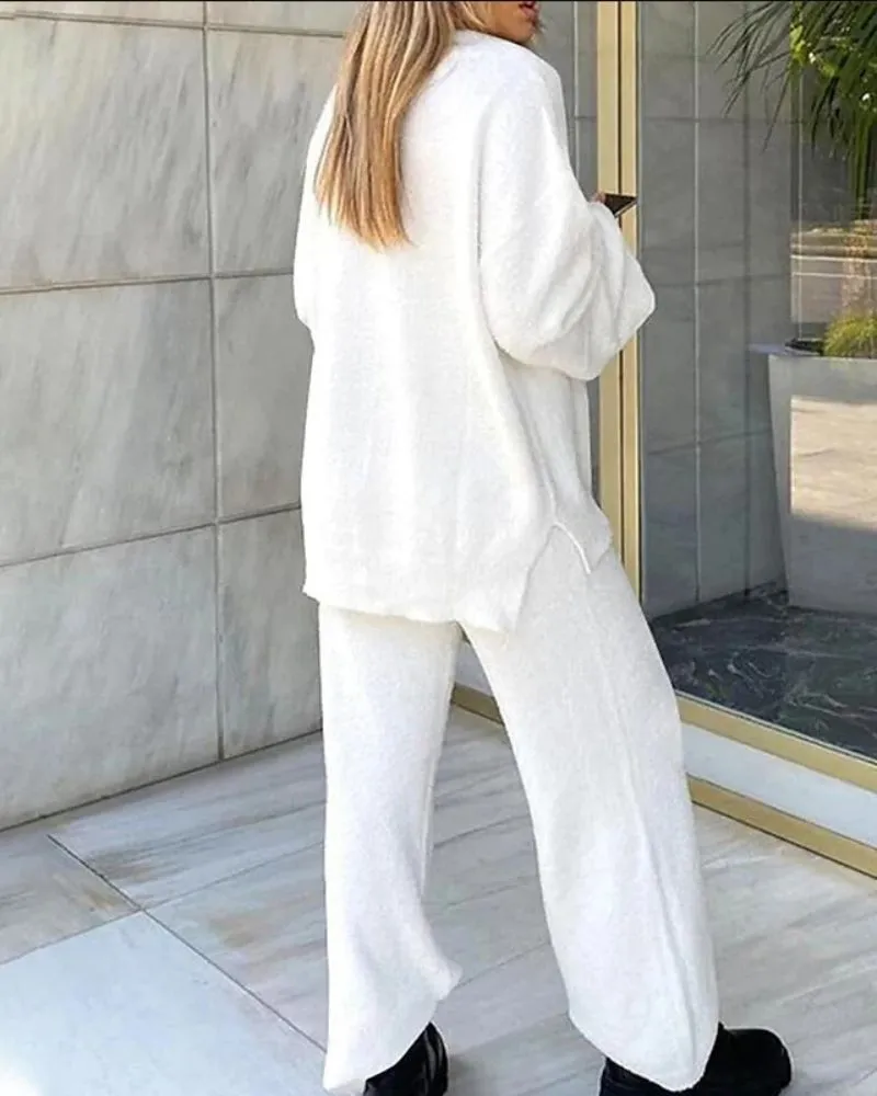 Ivyshape | Comfortable Solid Color V-Neck Daily Two-Piece Set