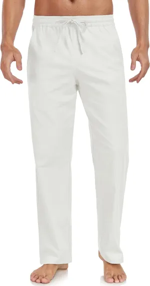 Janmid Men's Linen Pants Casual Elastic Waist Drawstring Yoga Beach Trousers