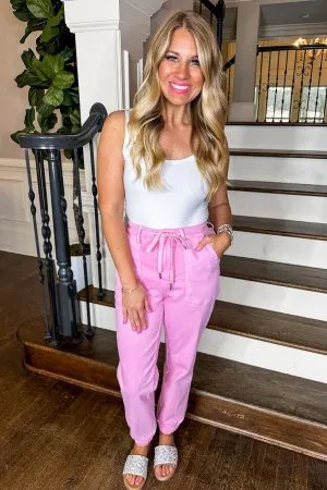 Judy Blue High Rise Pink Denim Cuffed Joggers