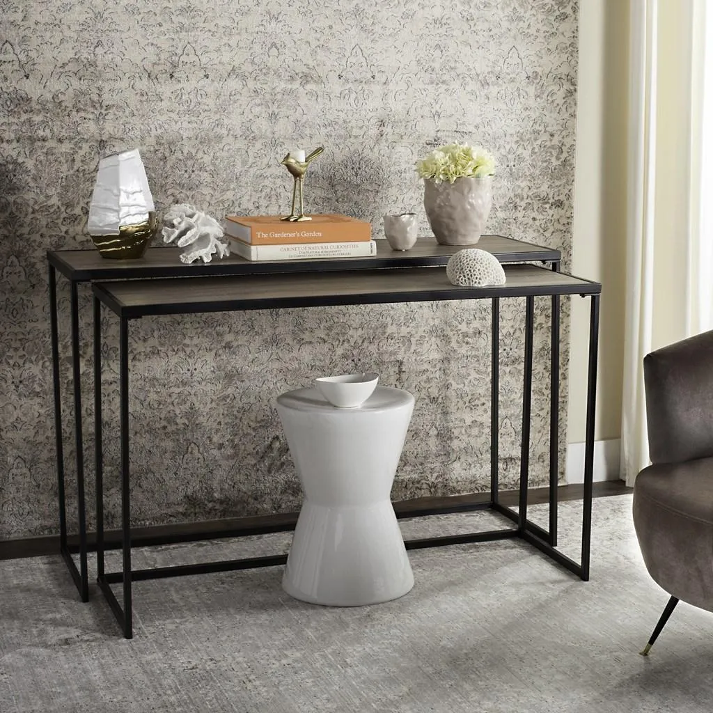 Karyn Retro Mid Century Stacking Wood Console Light Grey/ Black