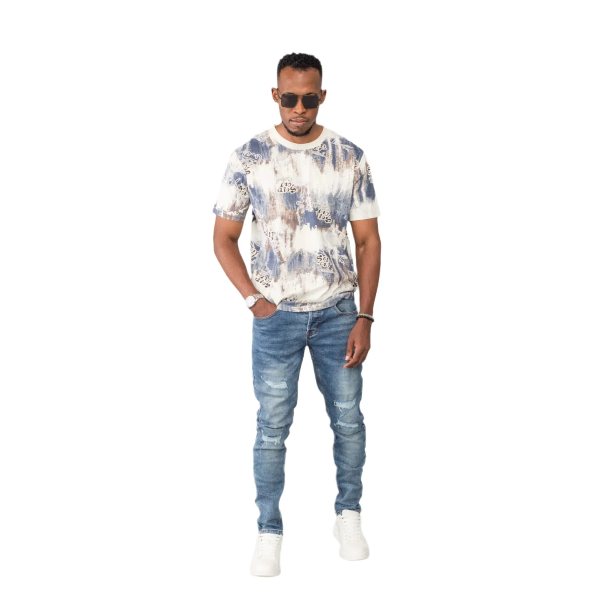 LANNIU Edge Distressed Slim-Fit Denim