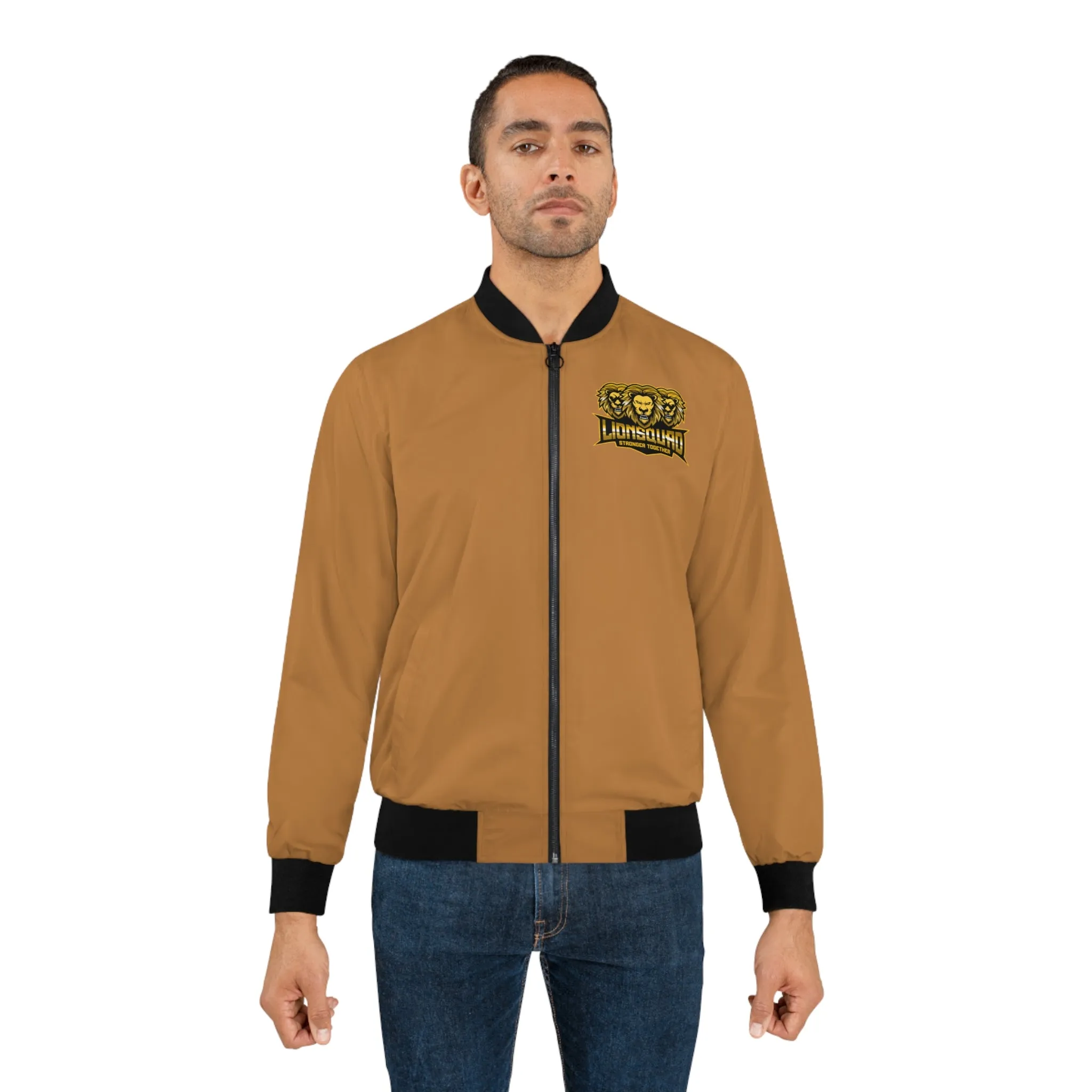 Light Brown "LIONSQUAD" Men's Bomber Jacket (AOP)