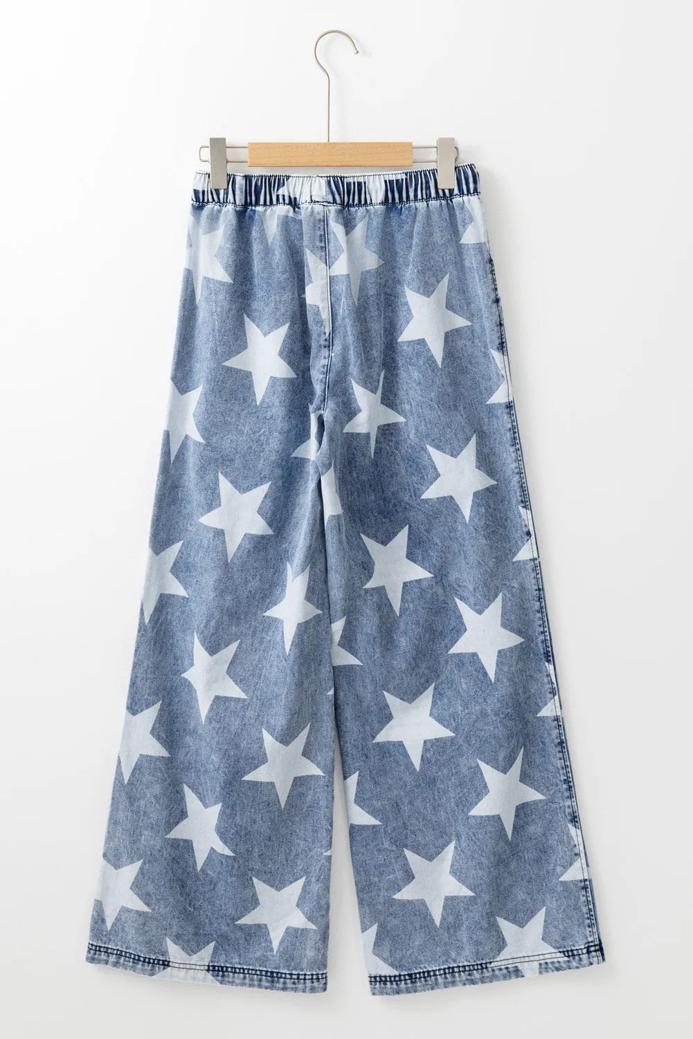 LIGHT MINERAL WASH STAR PRINT DRAWSTRING DENIM | PANTS