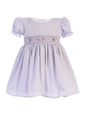 Little Girls Lilac Stripes Smocked Waist Easter Dress 2T-4T
