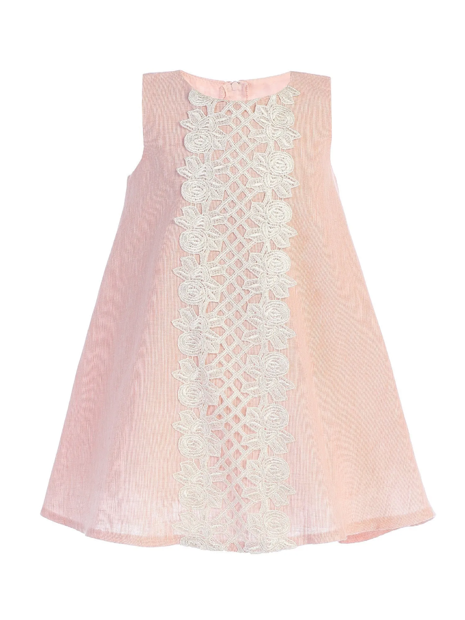 Little Girls Peach Lace Sleeveless A-Line Easter Dress 2T-7