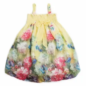 Little Girls Yellow Peony Butterfly Chiffon Baby Doll Dress 24M-8
