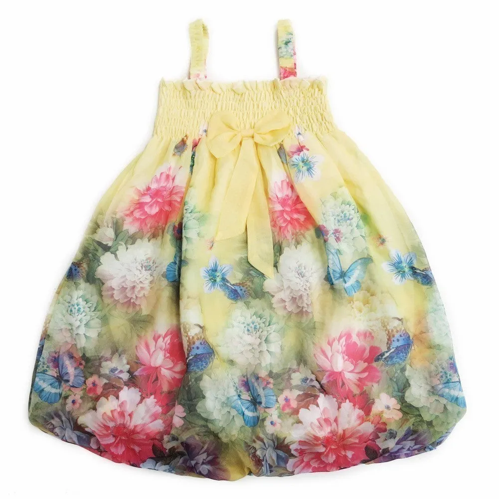 Little Girls Yellow Peony Butterfly Chiffon Baby Doll Dress 24M-8