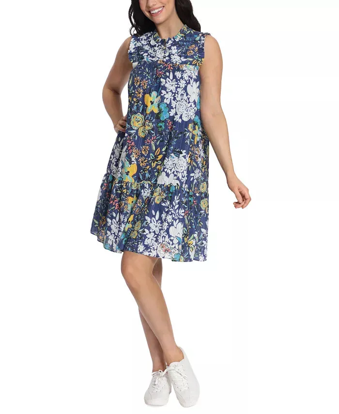 London Times Petite Ruffled Tiered-Hem Dress